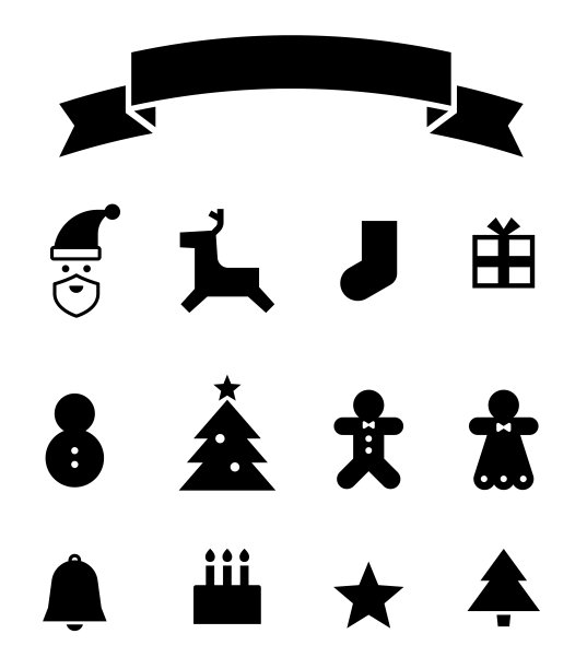 圣诞图标设置和标题丝带图片下载