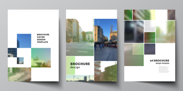 矢量布局的A4封面样机设计模板的小册子，传单布局，小册子，封面设计，书籍设计，小册子封面。抽象项目与剪贴蒙版绿色正方形为您的照片。图片下载