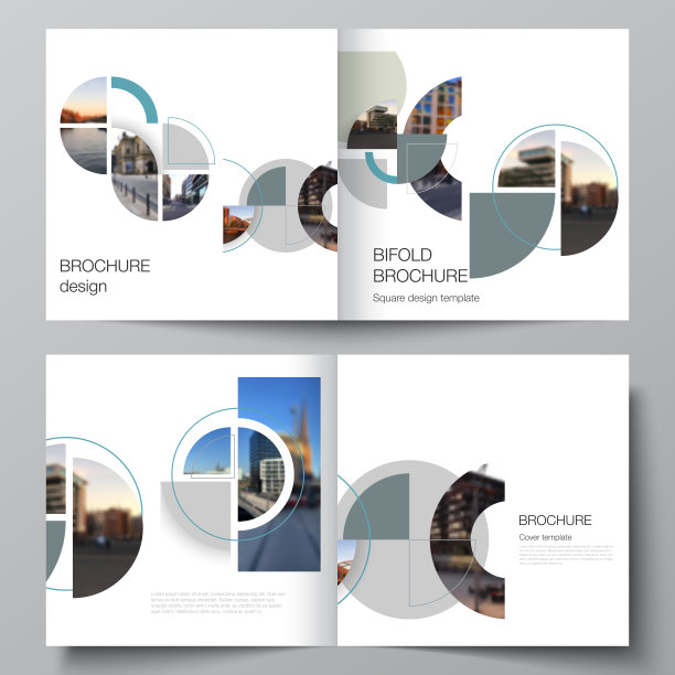 矢量布局的两个封面模板为方形设计双折宣传册，传单，封面设计，书籍，宣传册封面。背景与抽象圆形横幅。公司业务概念模板。图片下载