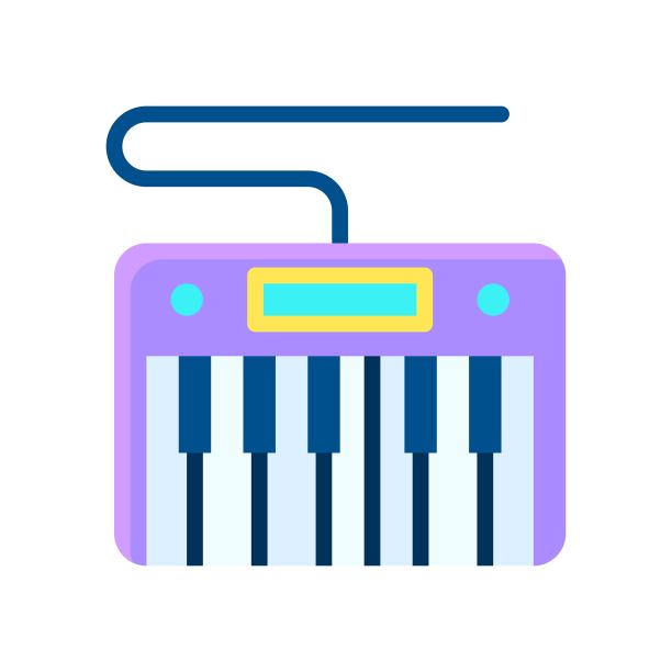 派对图标相关钢琴与线和按钮的派对和庆祝矢量与可编辑的笔触图片下载