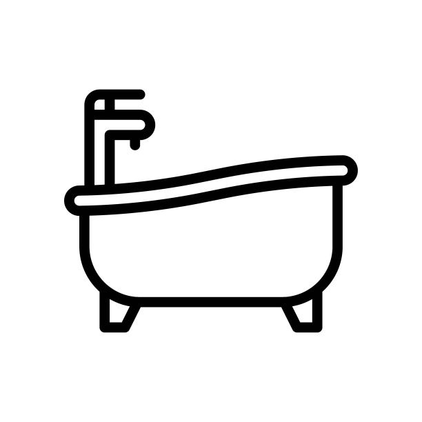 水管工图标相关的浴缸与阀门水龙头或淋浴矢量线型风格，图片下载