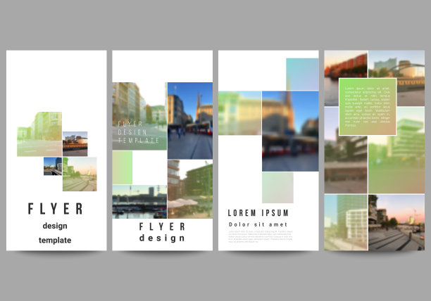 矢量传单布局，横幅设计模板网站广告设计，垂直传单设计，网站装饰背景。抽象项目与剪贴蒙版绿色方块为您的照片。图片下载