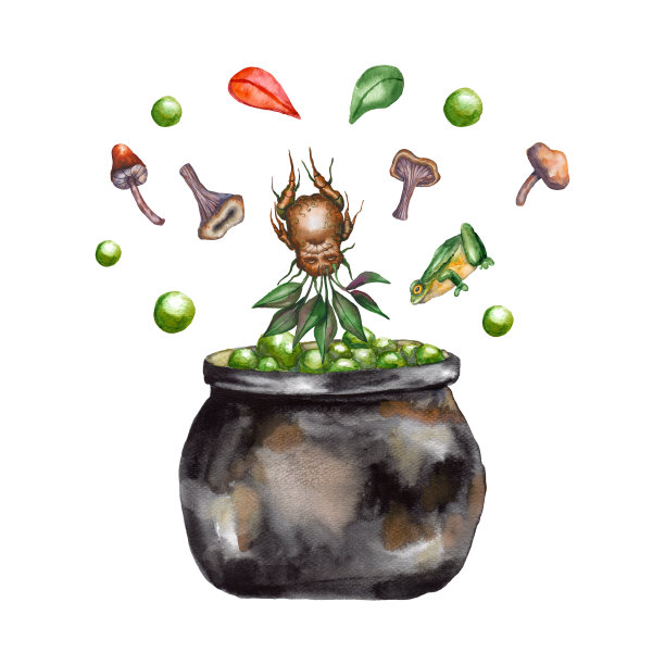 水彩女巫坩埚，魔药制作，魔法成分图片下载