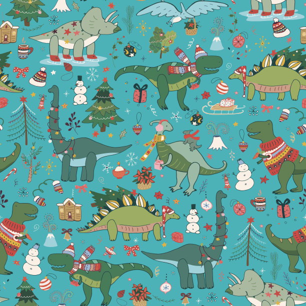 恐龙圣诞快乐新年图案图片下载