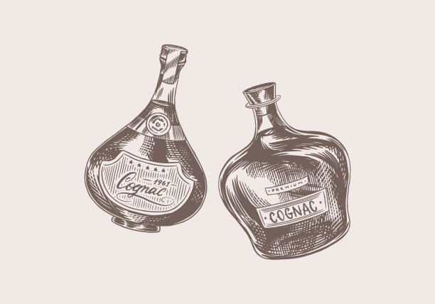 欢呼声吐司。年份干邑徽章。海报横幅的酒精标签。一瓶白兰地和烈性酒。手绘刻字t恤图片下载