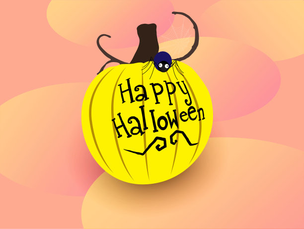 万圣节快乐南瓜和蜘蛛在橙色的背景图片下载