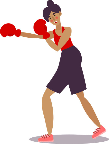 有趣的女孩拳击手在黑色短裤与红色摆姿势图片下载