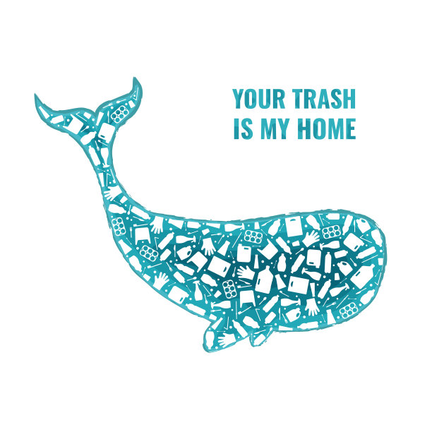 鲸鱼杜绝海洋塑料污染的概念图片下载