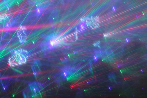 抽象灯光夜总会舞会背景灯光和激光通过全息棱镜眼镜库存，照片，照片，图片，图像图片下载