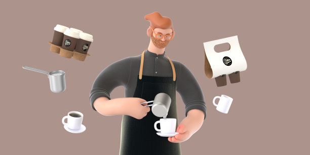 咖啡店3D插图图片下载