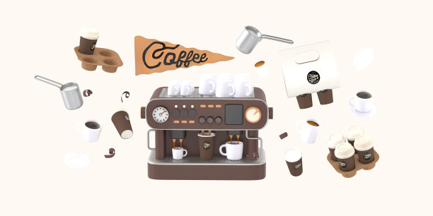 咖啡店3D插图图片下载