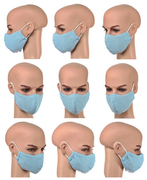 自制的蓝色织物面具。自制防病毒口器。图片下载