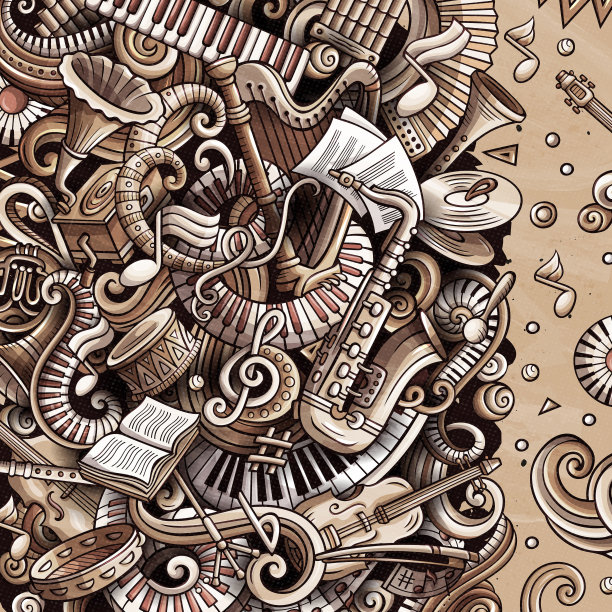 卡通矢量涂鸦经典音乐画框图片下载