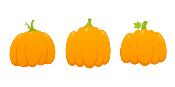 3个橙色的南瓜，带有叶子和渐变图片下载