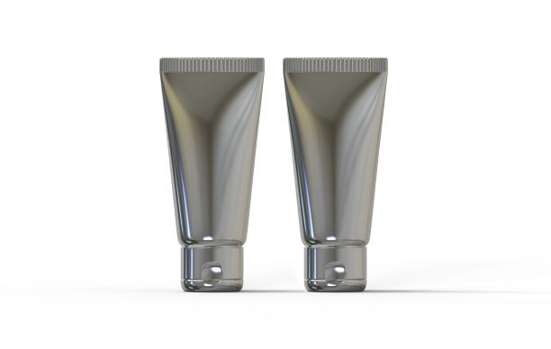 银色金属化妆管模型模板上孤立的白色背景，准备为您的设计演示，3d插图图片下载