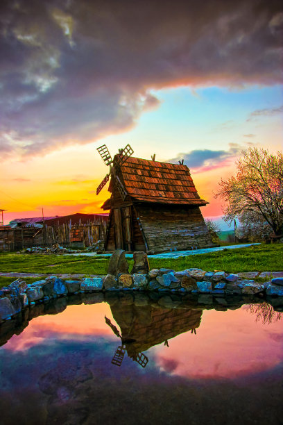 风车在日落素材图片