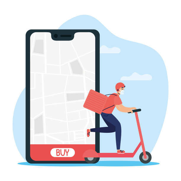 在滑板上戴面罩的快递员图片下载