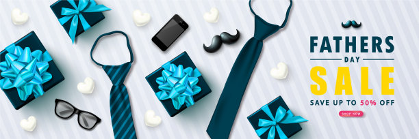 父亲节销售横幅和礼物盒快乐图片下载