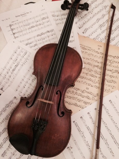 中提琴放在乐谱上图片下载