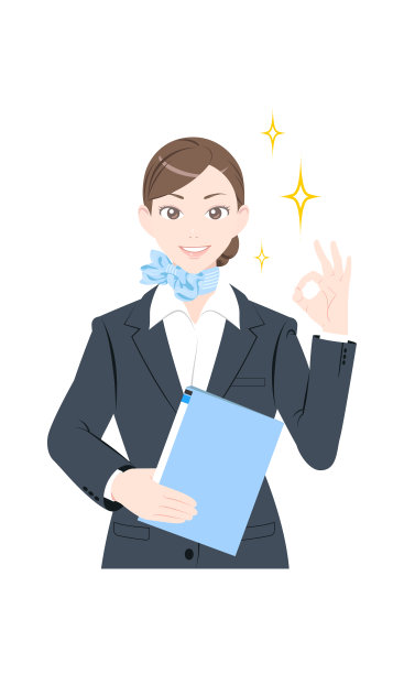 做出“OK”手势、身穿西装的女人插画，白色背景图片下载