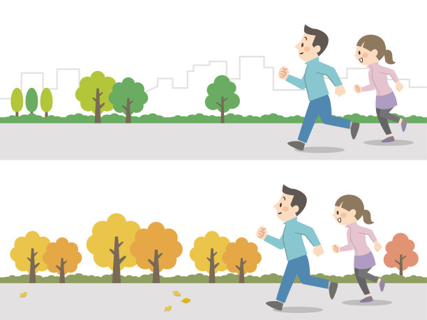 一对年轻夫妇慢跑的插图图片下载