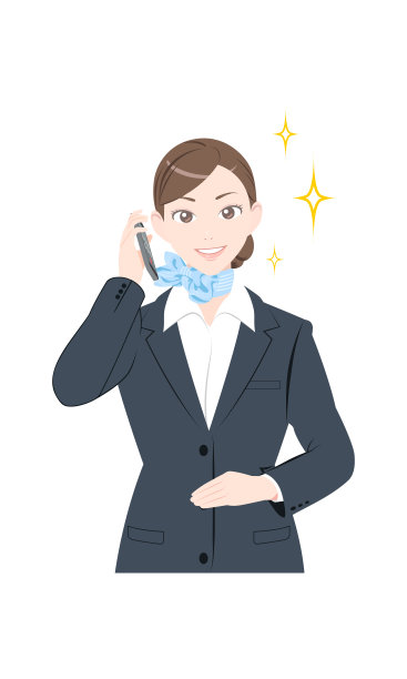 打电话的快乐女子插画，身穿西装，白色背景图片下载