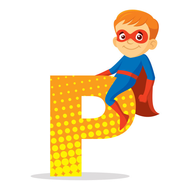 ABC字母p超级英雄男孩卡通人物图片下载