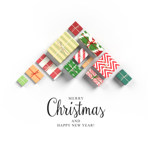 3 d演示。圣诞贺卡与圣诞树制作的礼品盒图片下载