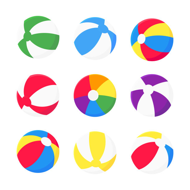 充气沙滩球设置平面风格设计矢量插图图标标志孤立在白色背景。复古风格的充气玩具夏季游戏或假期。图片下载