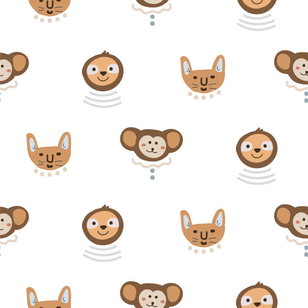 动物头有趣可爱的无缝图案图片下载