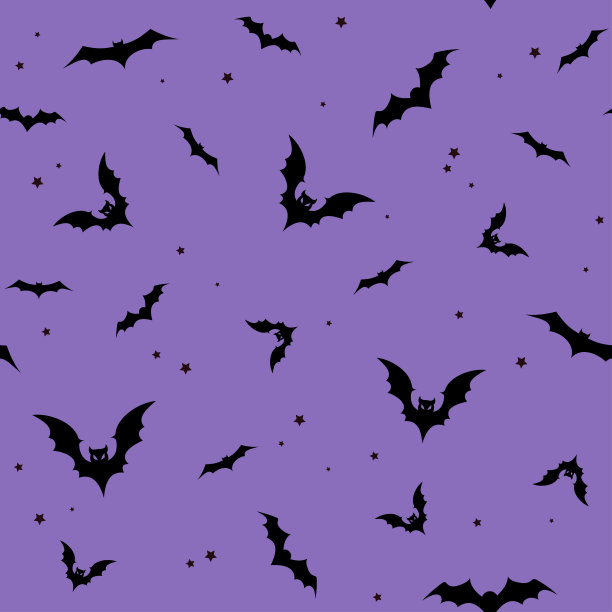 无缝模式-黑色蝙蝠孤立在紫色背景。万圣节插图。图片下载