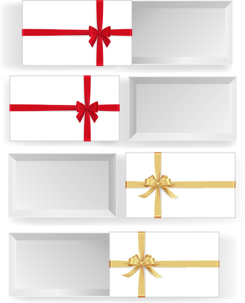 各种白色的盒子，上面有红色和金色的丝带图片下载