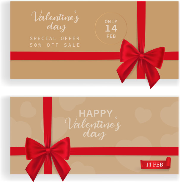 用红色的礼品蝴蝶结装饰漂亮的卡片图片下载