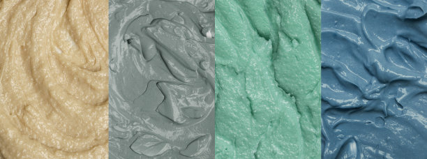 不同皮肤问题使用不同的口罩。天然化妆面膜，纹理背景。图片下载