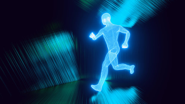 由网格组成的人在抽象环境中运行图片下载
