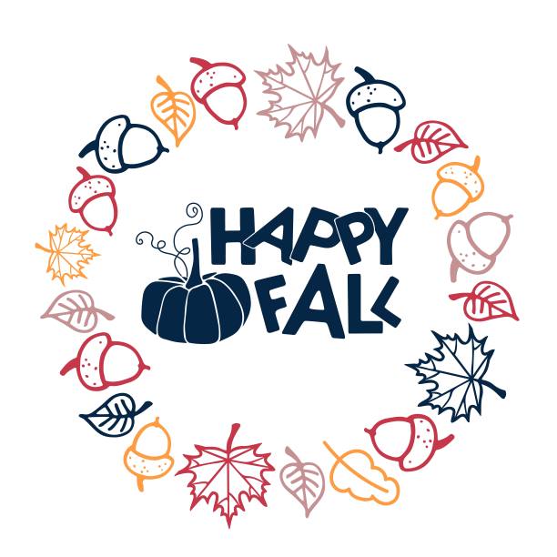 快乐的秋天形象。秋天的花环与文字。落叶和南瓜框架与手绘字母。花的边界。秋天的模式。落圆框。季节性派对邀请设计。图片下载