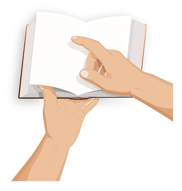 男人手里拿着一本打开的书，用食指观看阅读。在学校和图书馆接受教育，从文学中获取知识。孤立的矢量在白色背景图片下载