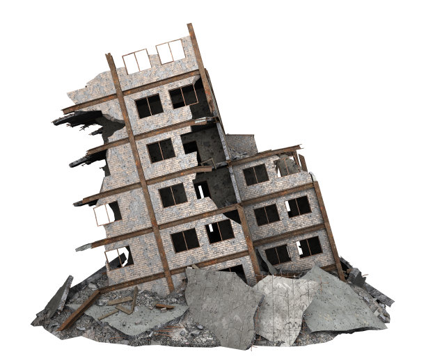 废弃的低层建筑孤立在白色图片下载