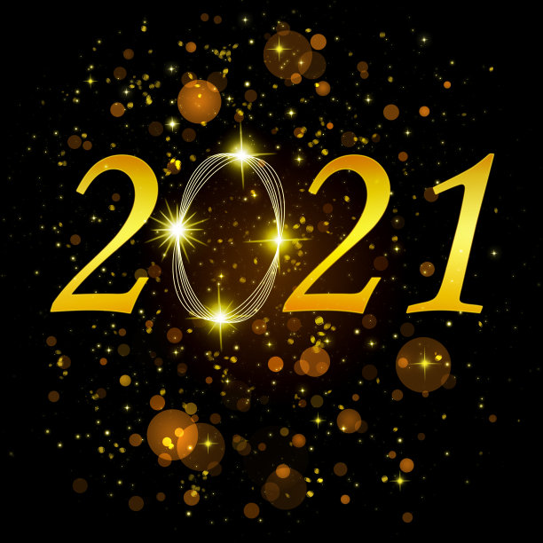 圣诞贺卡。金色数字2021在暗背景与散景灯光和星星。新年的第一天图片下载