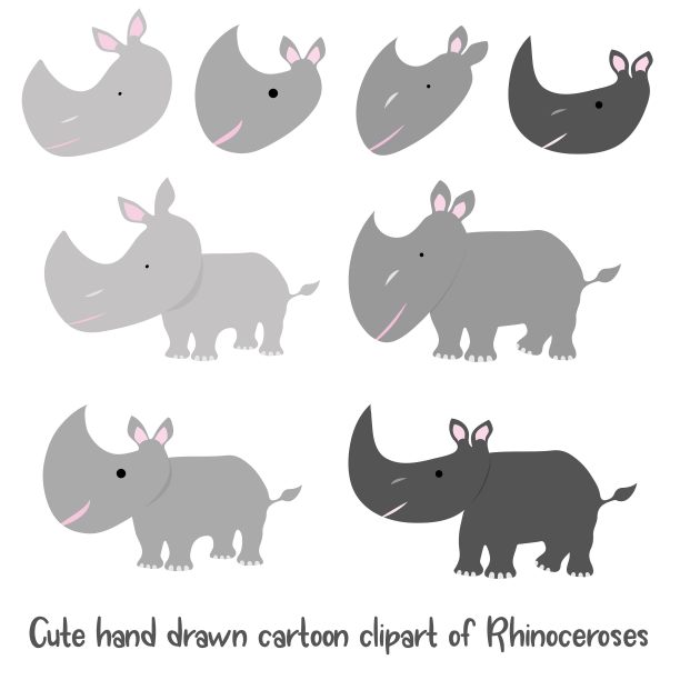 可爱的手绘犀牛剪贴画图片下载