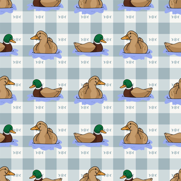 可爱的卡通鸭和绿头鸭池塘无缝衔接图片下载