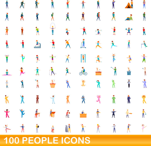 100人图标设置卡通风格图片下载