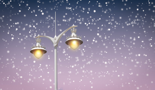 雪花背景的夜光路灯。图片下载