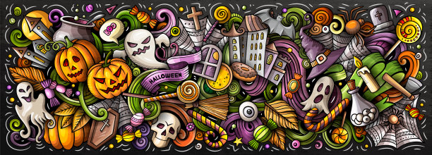 万圣节快乐手绘卡通涂鸦插画。图片下载