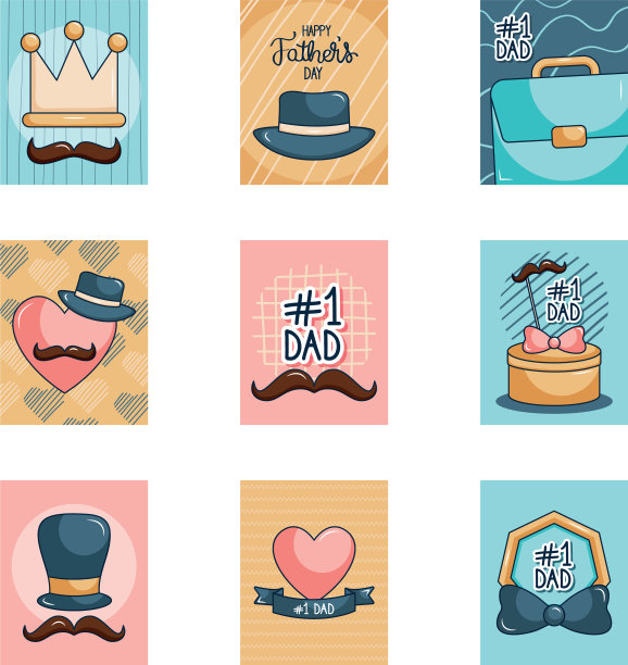 印有小胡子图标的父亲节贺卡图片下载