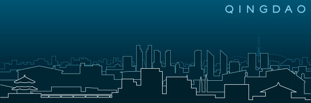 青岛多线天际线和地标性建筑图片下载