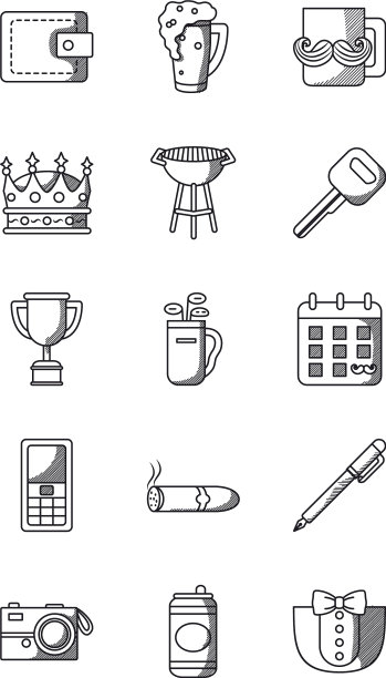 钱包和快乐父亲节图标系列风格图片下载