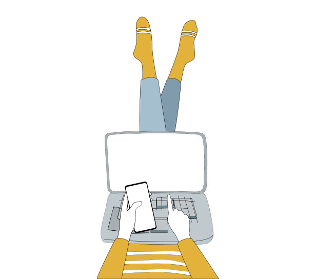 一个使用笔记本电脑和智能手机的人。图片下载