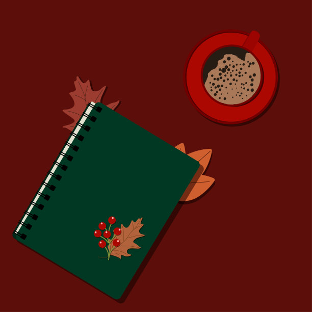 咖啡杯和笔记本孤立矢量插图。秋天的概念。早上的时间。设计模板。图片下载