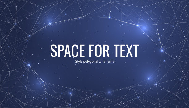 魔术夜空横幅邀请卡。文本或照片的框架模板与几何线框背景在多边形风格。未来空间的小册子。矢量图图片下载